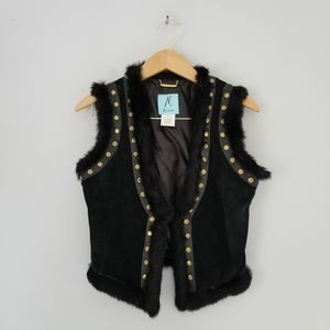 Marciano Leather & Fur Studded Vest